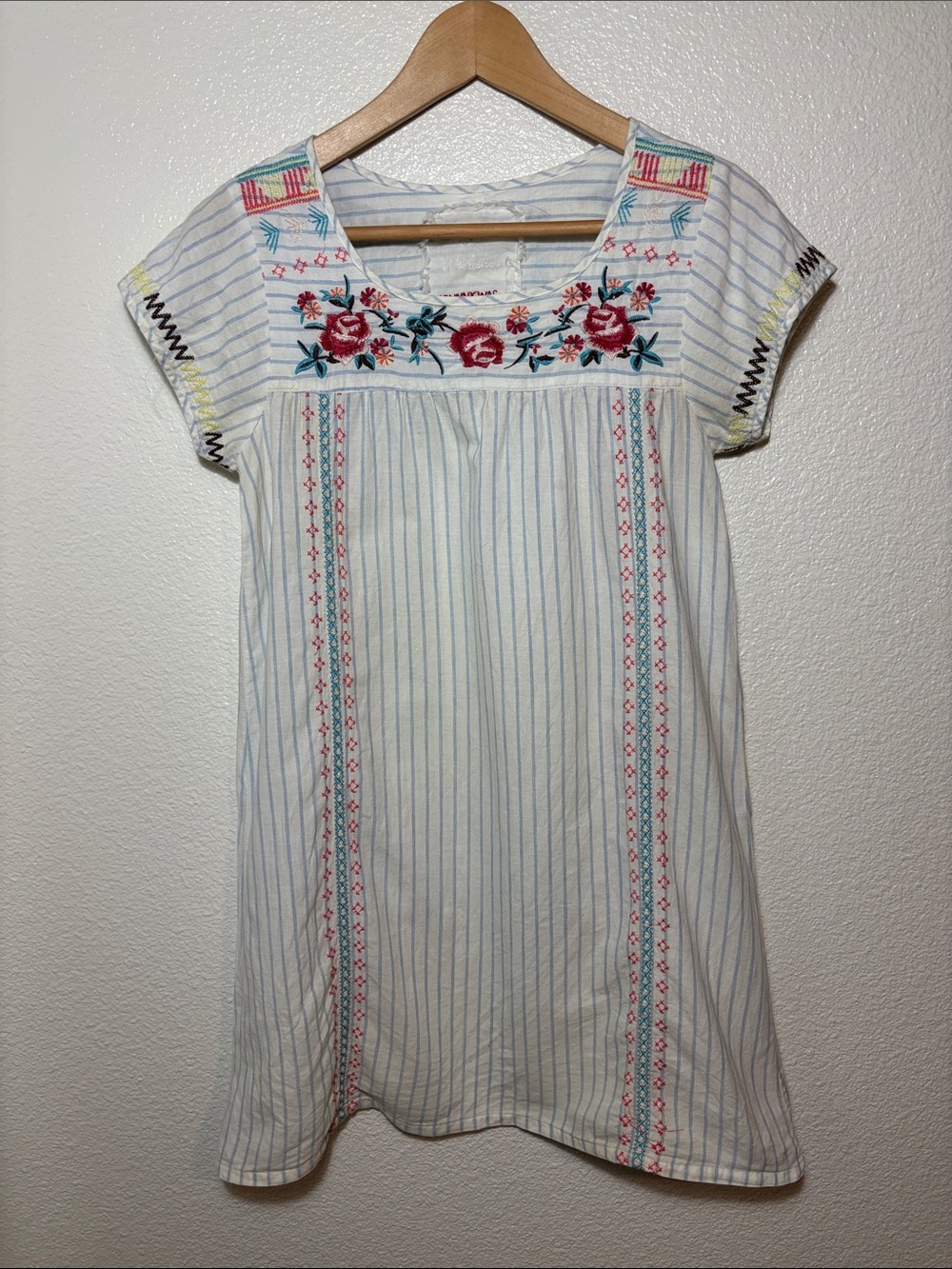 Johnny Was 3J Workshop Striped Embroidered Shift Dress Size XS | boho | floral